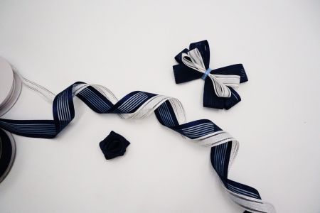Navy Blue with White Sheer Ribbon Set